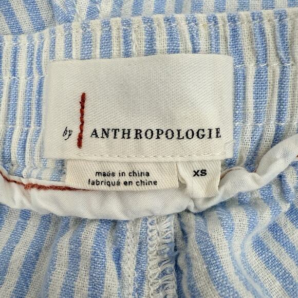 Anthropologie Seashore Linen Blend Pants Women XS Blue Striped Rope Belt Crop - Picture 10 of 16